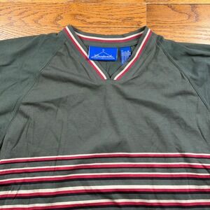 Vintage Y2K Laundromat Mens V-Neck Striped Short Sleeve Shirt Olive Large